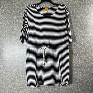 Ruby Rd. Women's Black & White Striped Casual Dress - Large - Drawstring Waist